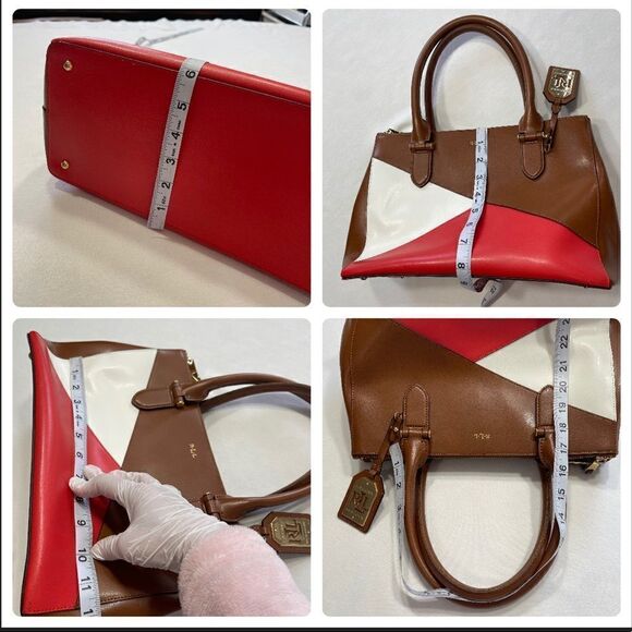 R.L.L Ralph Laure 💯% Cow Leather Tri-Color Colorblock Handbag - Picture 14 of 16